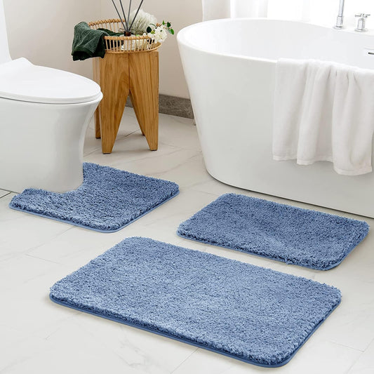 Dluxe Ave. Blue Bathroom Rugs Bathroom Rugs Sets 3 Piece Water Absorbent Microfiber Bath Mat Set Non Slip Blue