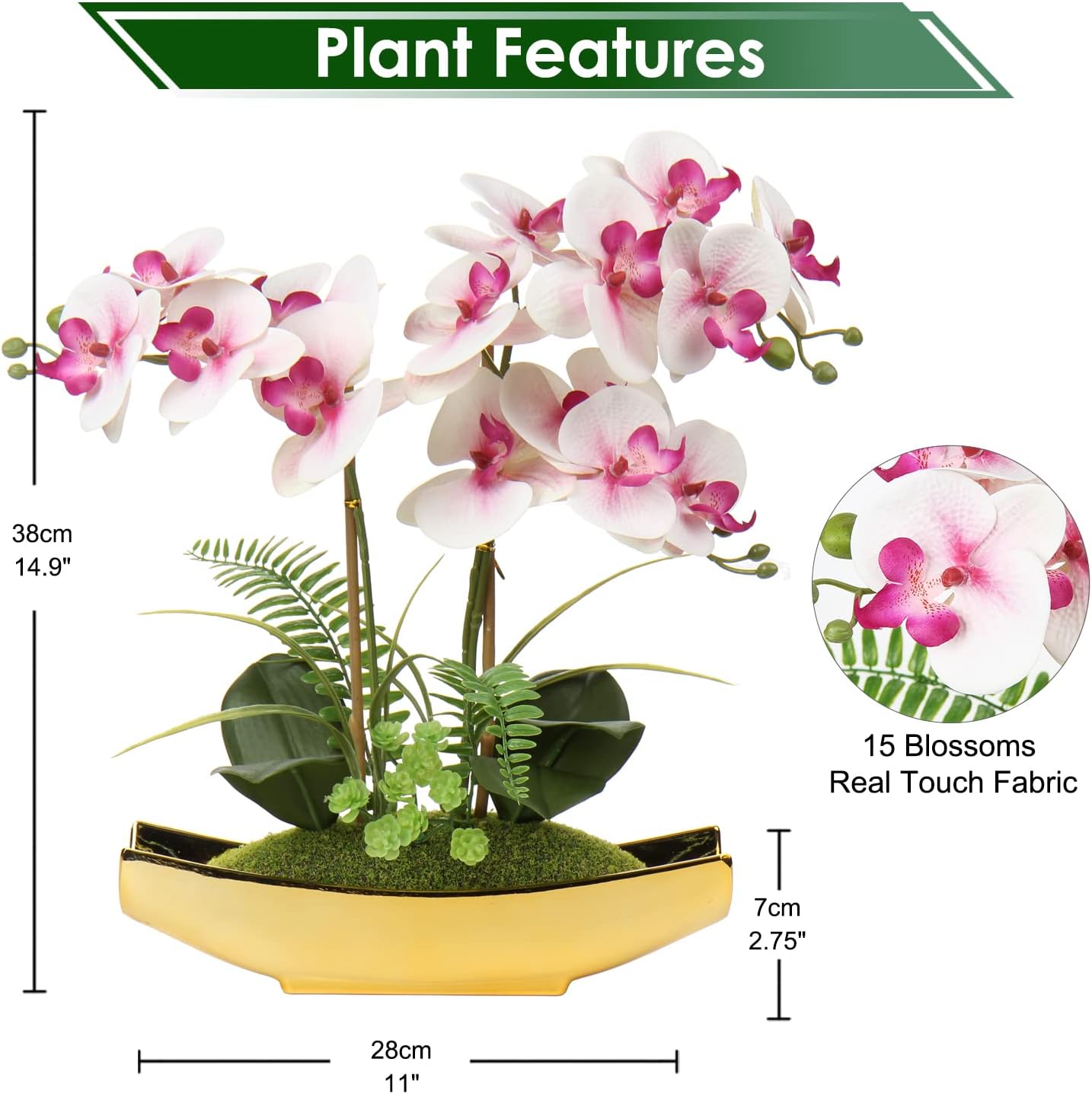 Dluxe Ave. 15" Light Pink Phalaenopsis Orchid with Gold Pots