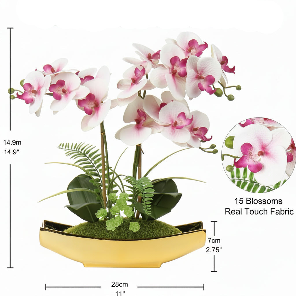 Dluxe Ave. 15" Light Pink Phalaenopsis Orchid with Gold Pots