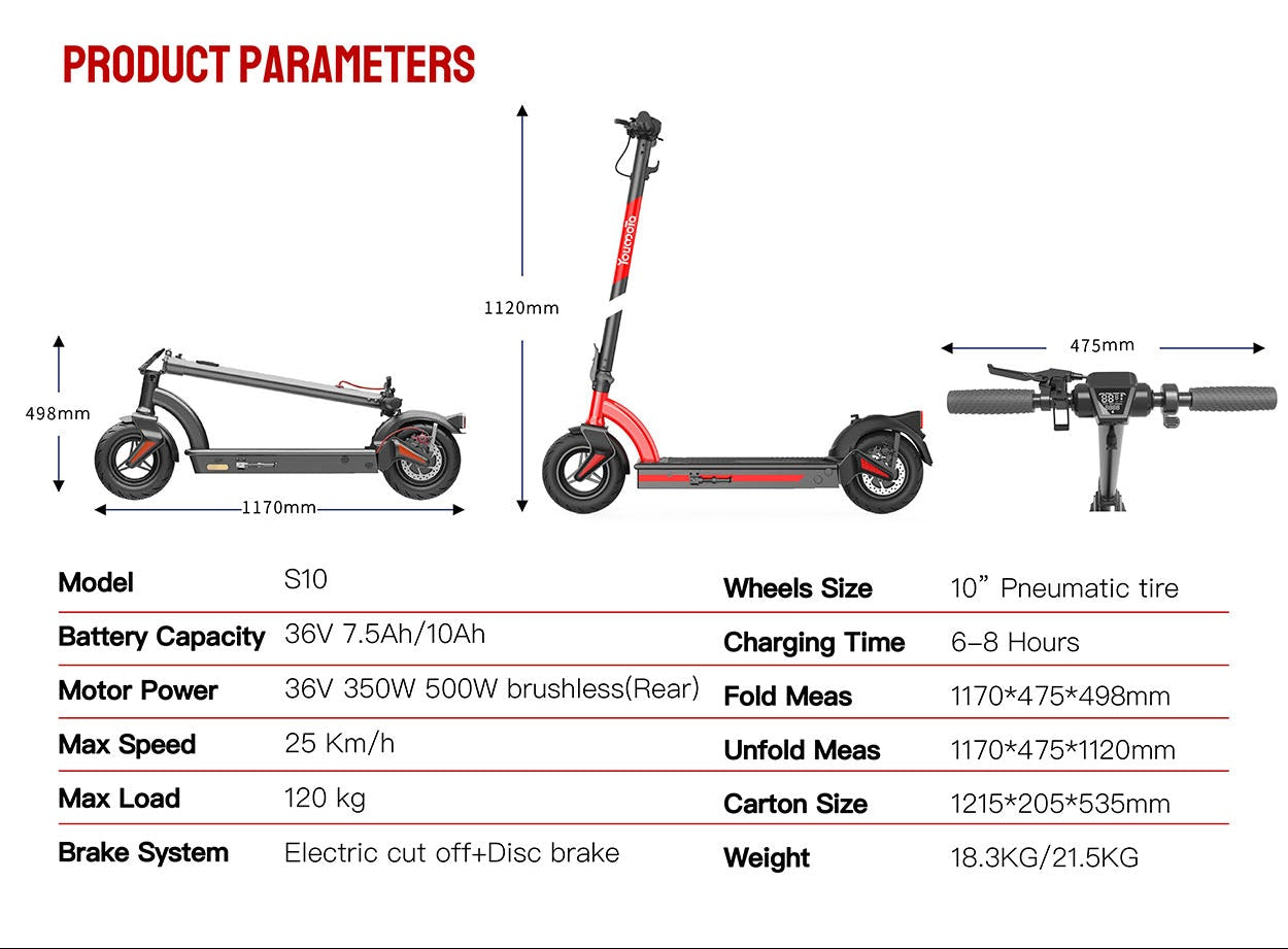 Dluxe Ave. 10inch Electric Scooter 36V 10AH 350W For Adults/ Foldable Max Speed 16mph & Range 25 Miles/, 260Lbs Max Load
