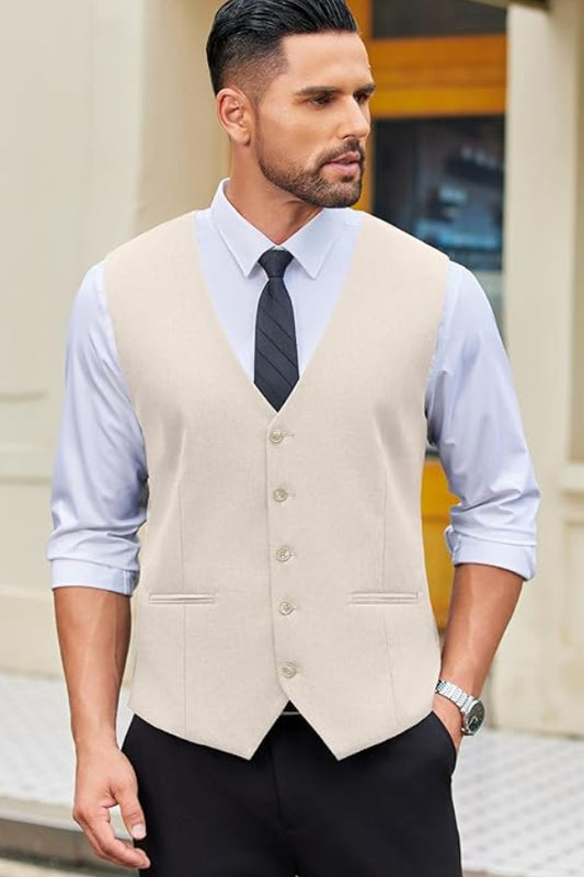 Dluxe Ave. (X-LARGE) Mens Summer Vest/ Lightweight Linen Waistcoat/ Slim Fit Tuxedo Vest