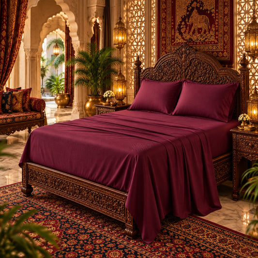 Dluxe Ave. (TWIN) 3 Pcs Satin Sheets/ Luxurious Silky Soft/ Burgundy