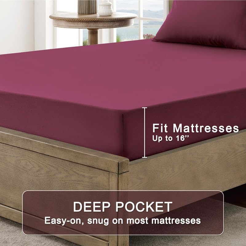 Dluxe Ave. (TWIN) 3 Pcs Satin Sheets/ Luxurious Silky Soft/ Burgundy