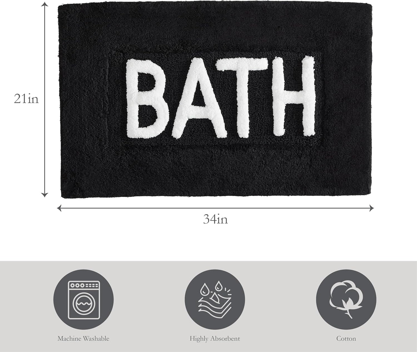 Dluxe Ave. Soft Cotton Bath Mat, Bathroom Decor Measures 21"x34" (Black)