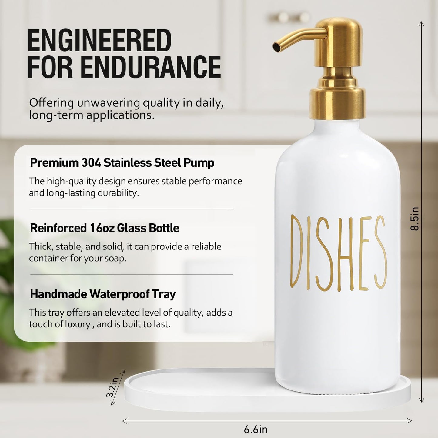Dluxe Ave. Glass Pump Bottles with Brushed Metal Pump Tops/ 16oz Set of 2 (White & Gold)