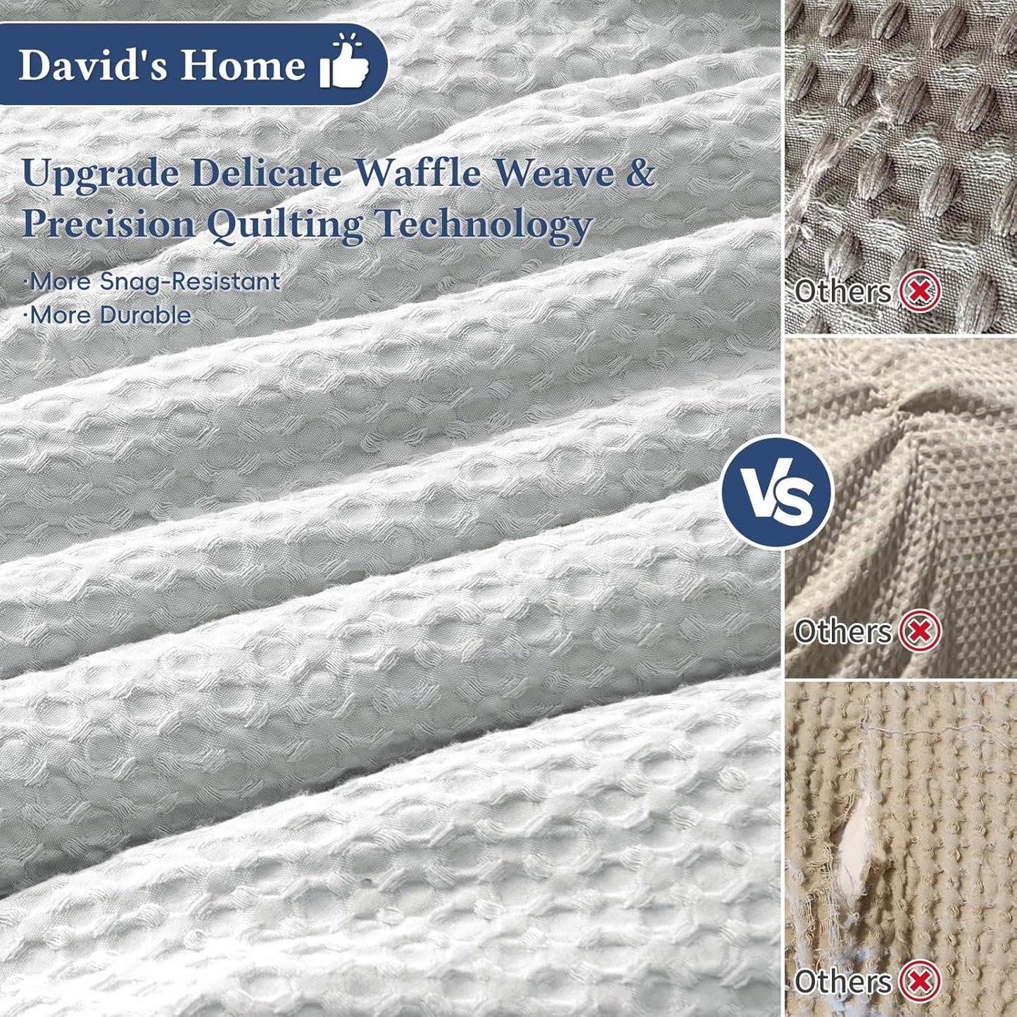 Dluxe Ave. ( KING ) 3 Pcs Waffle Weave Comforter Set/ Soft Breathable Lightweight Warm for All Season/ Grey