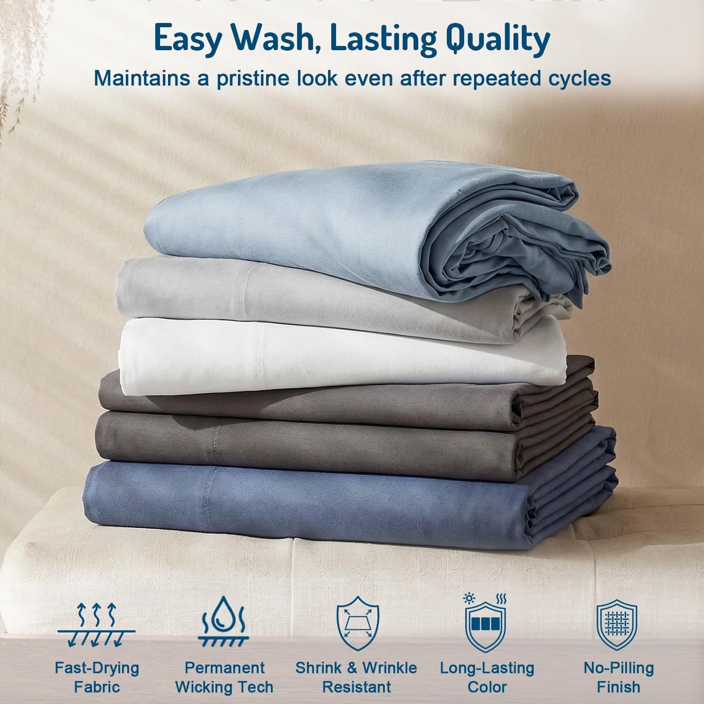 Dluxe Ave. ( KING ) 4 Pcs Cooling Sheet Set, Deep Pocket, Light Blue