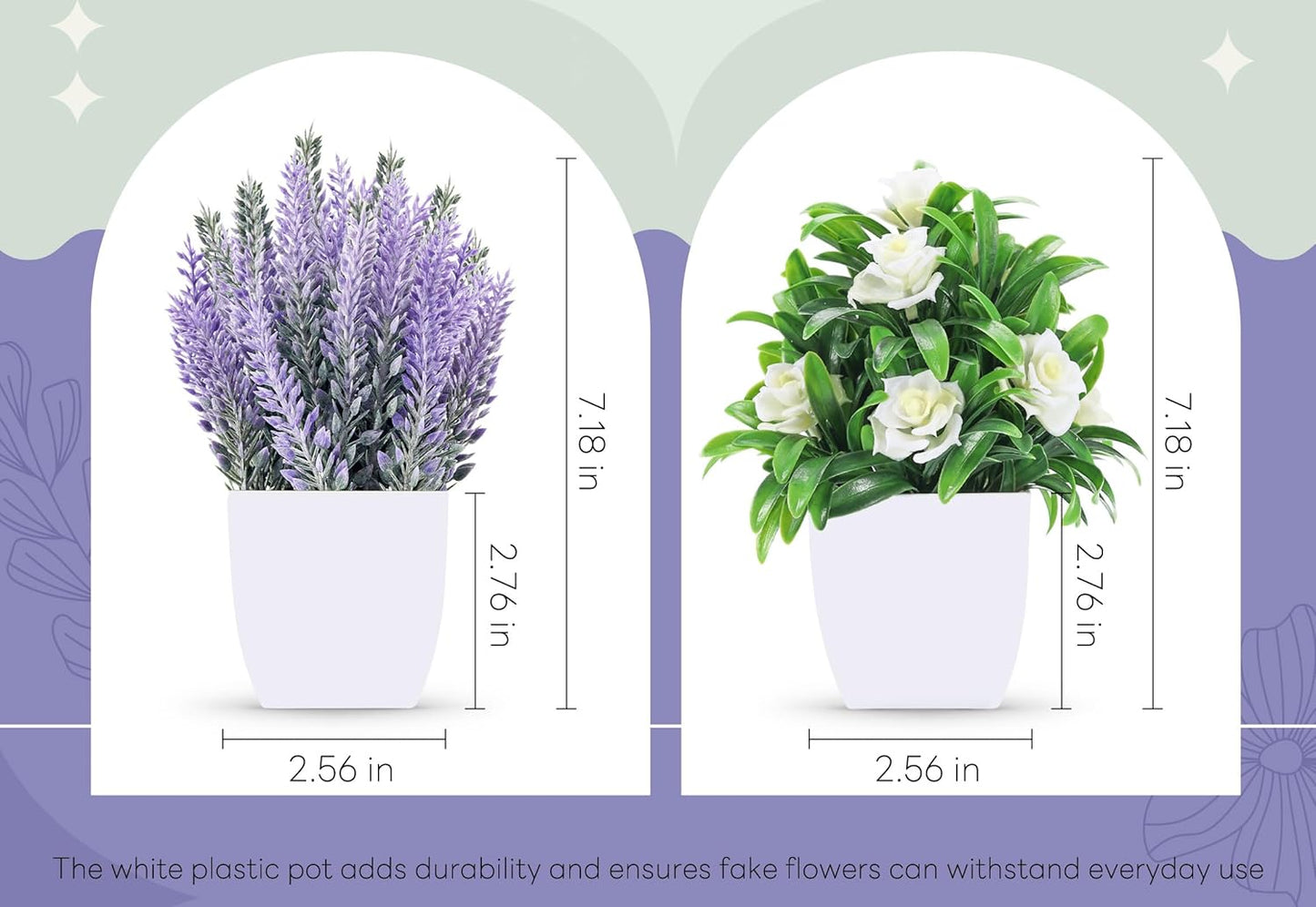 Dluxe Ave. 2 Pack Small Fake Faux Plants, Flowers for Home Bathroom