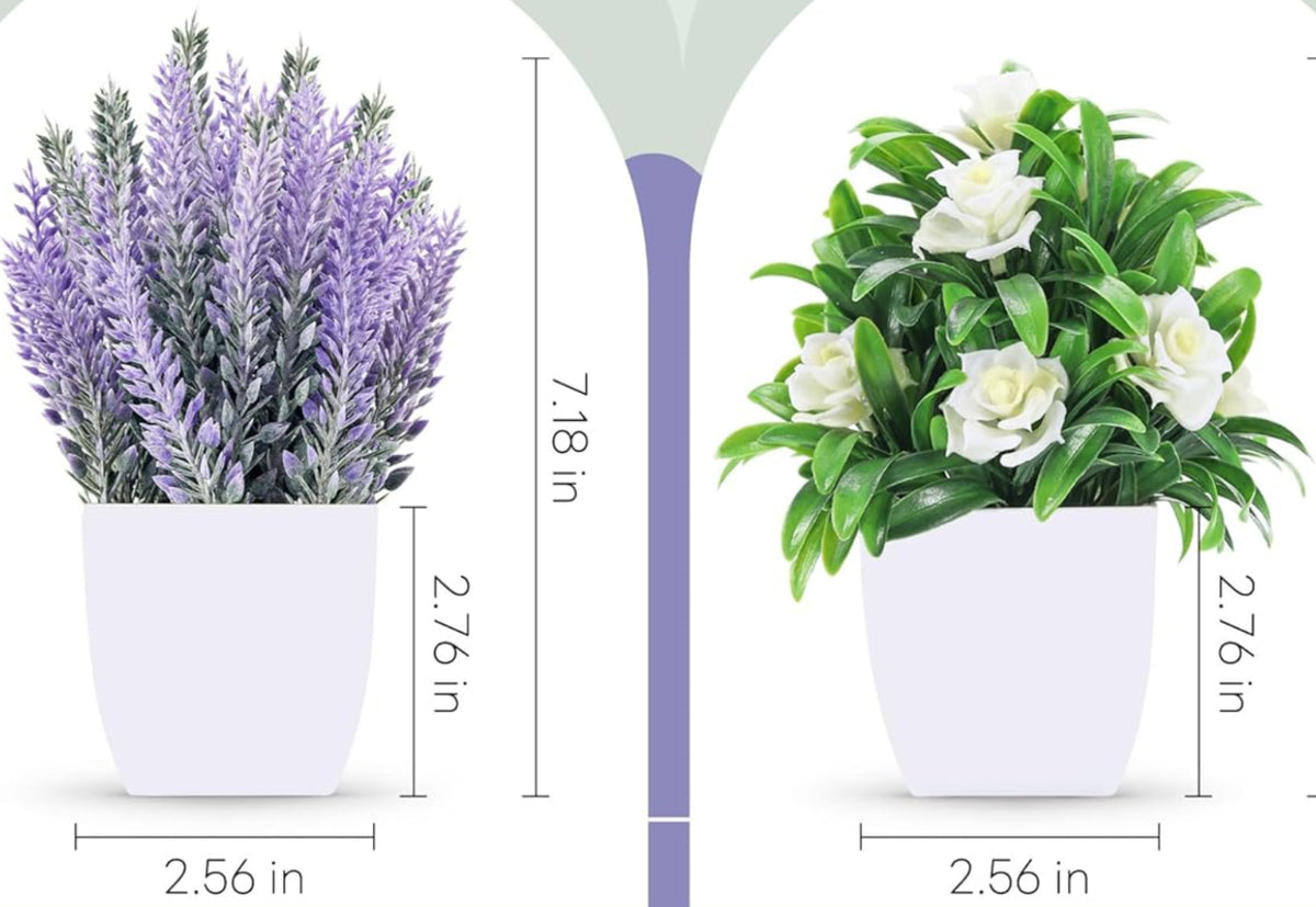 Dluxe Ave. 2 Pack Small Fake Faux Plants, Flowers for Home Bathroom