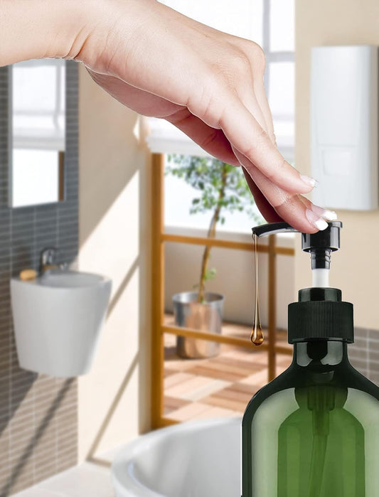 Dluxe Ave. Refillable Plastic Bottles with Pump Dispenser/ 6pcs, Labels Included /500ml 16.9oz (3 Pack(Green)