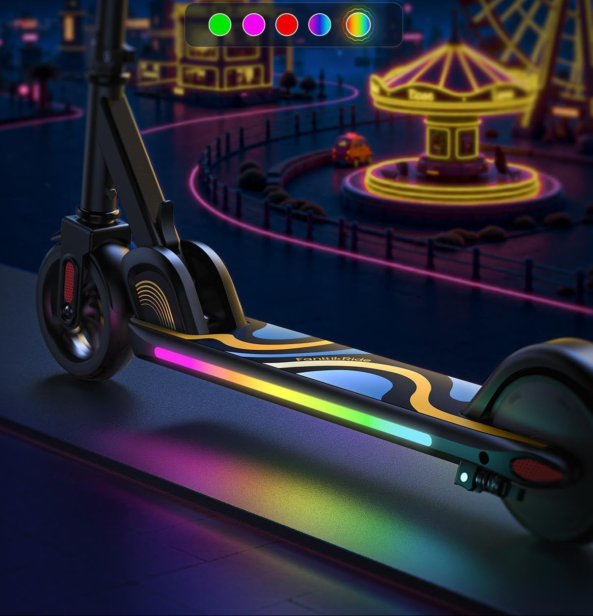 Dluxe Ave. C9 Pro Electric Scooter for Kids 3.9 ft - 5.2 ft./ Colorful Rainbow Lights 5/8/10MPH 5 Miles Range/ (Black)