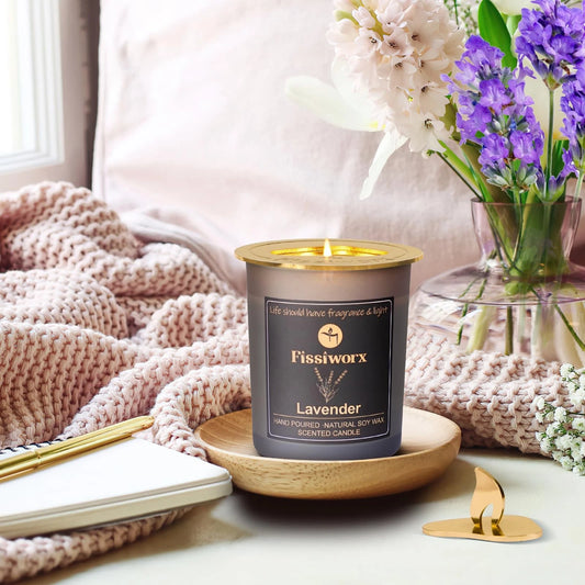 Dluxe Ave. Lavender Scented Candle with Candle Topper/ Natural Soy Wax/ Burn 60-Hour