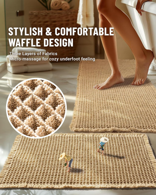 Dluxe Ave. Large Waffle Bath Mat Set Non Slip Bathroom Mat Set, Ultra Absorbent, Extra Soft, 2 Piece(20"×47" and 16"×24")
