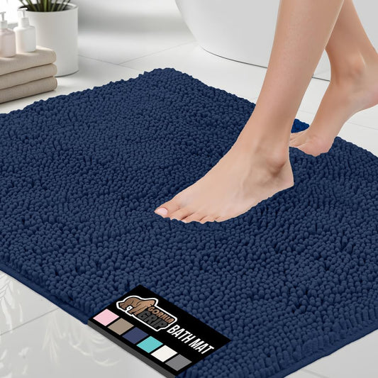 Dluxe Ave Gorilla Grip Bath Rug Mat 54x24 Thick Soft Absorbent Chenille Rubber Backing Quick Dry Microfiber Mats Machine Washable Rugs for Shower Floor Bathroom Runner Navy Blue