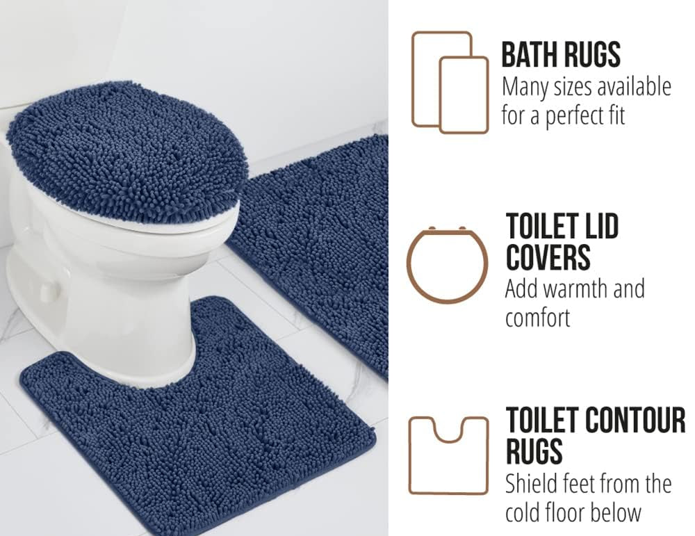 Dluxe Ave Gorilla Grip Bath Rug Mat 54x24 Thick Soft Absorbent Chenille Rubber Backing Quick Dry Microfiber Mats Machine Washable Rugs for Shower Floor Bathroom Runner Navy Blue