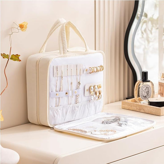 Dluxe Ave. Travel Toiletry Bag with Jewelry Organizer / Beige