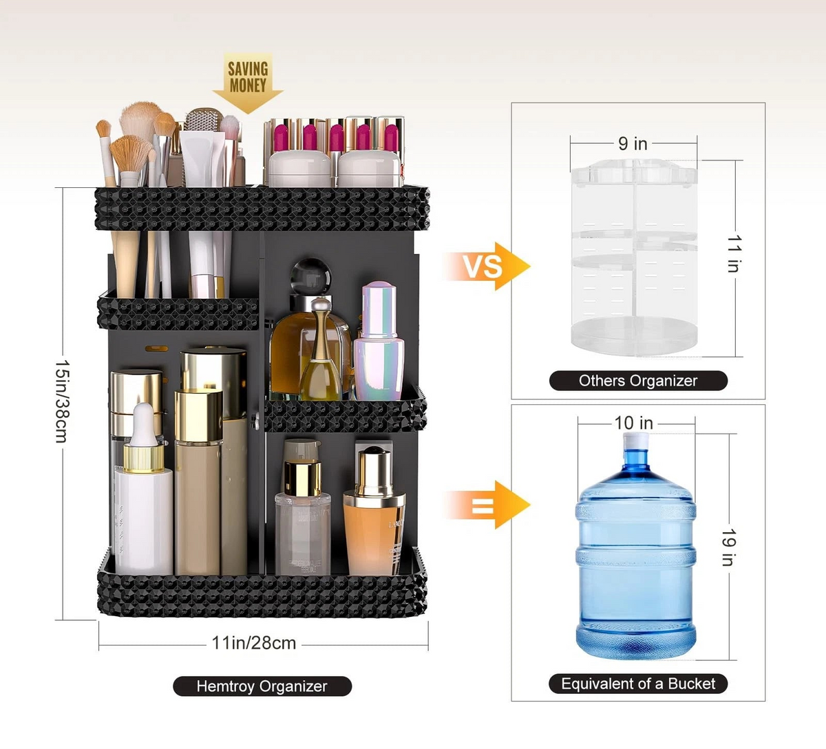 Dluxe Ave. Rotating Makeup Organizer with Makeup Brush Holder/ Large Capacity (Black)