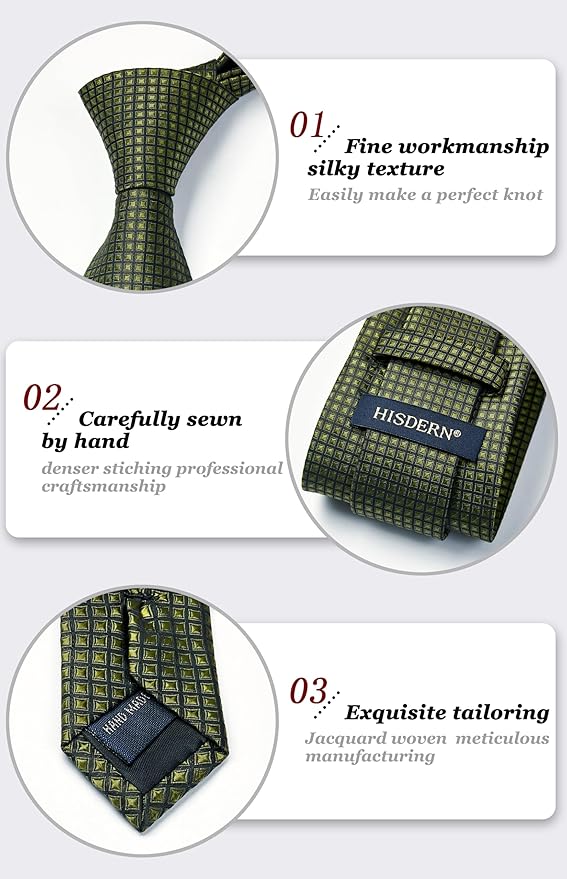 Dluxe Ave. Green Ties for Men Olive Green Mens Silk Tie and Pocket Square Set