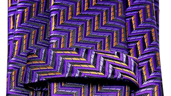 Dluxe Ave. Mens Silk Ties Lapel Pin Handkerchief Cufflinks Set Purple Stripe