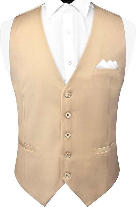 Dluxe Ave. (MEDIUM) Mens Suit Vest Sleeveless/ V-neck Single Breasted/ Waistcoat/ Apricot