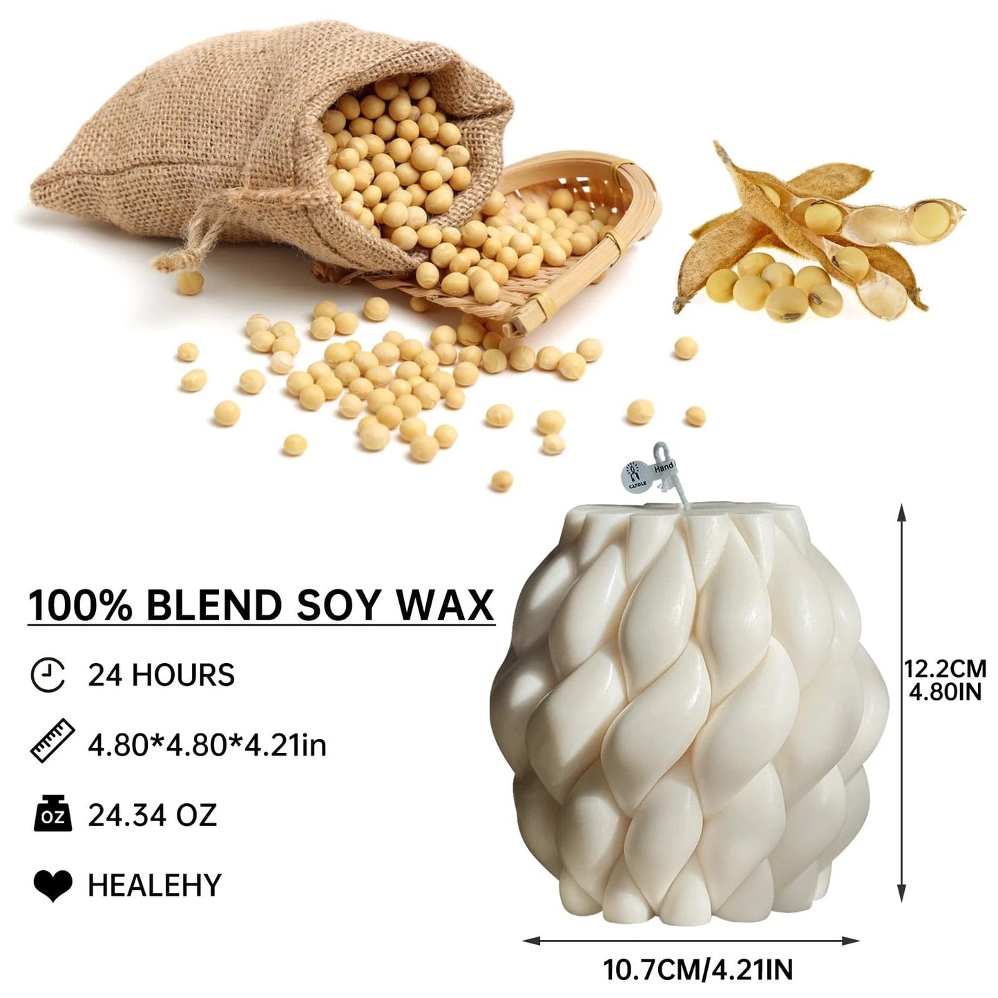 Dluxe Ave. White Large Handmade Pillar Scented Soy Wax Candles, Elegant Aesthetic