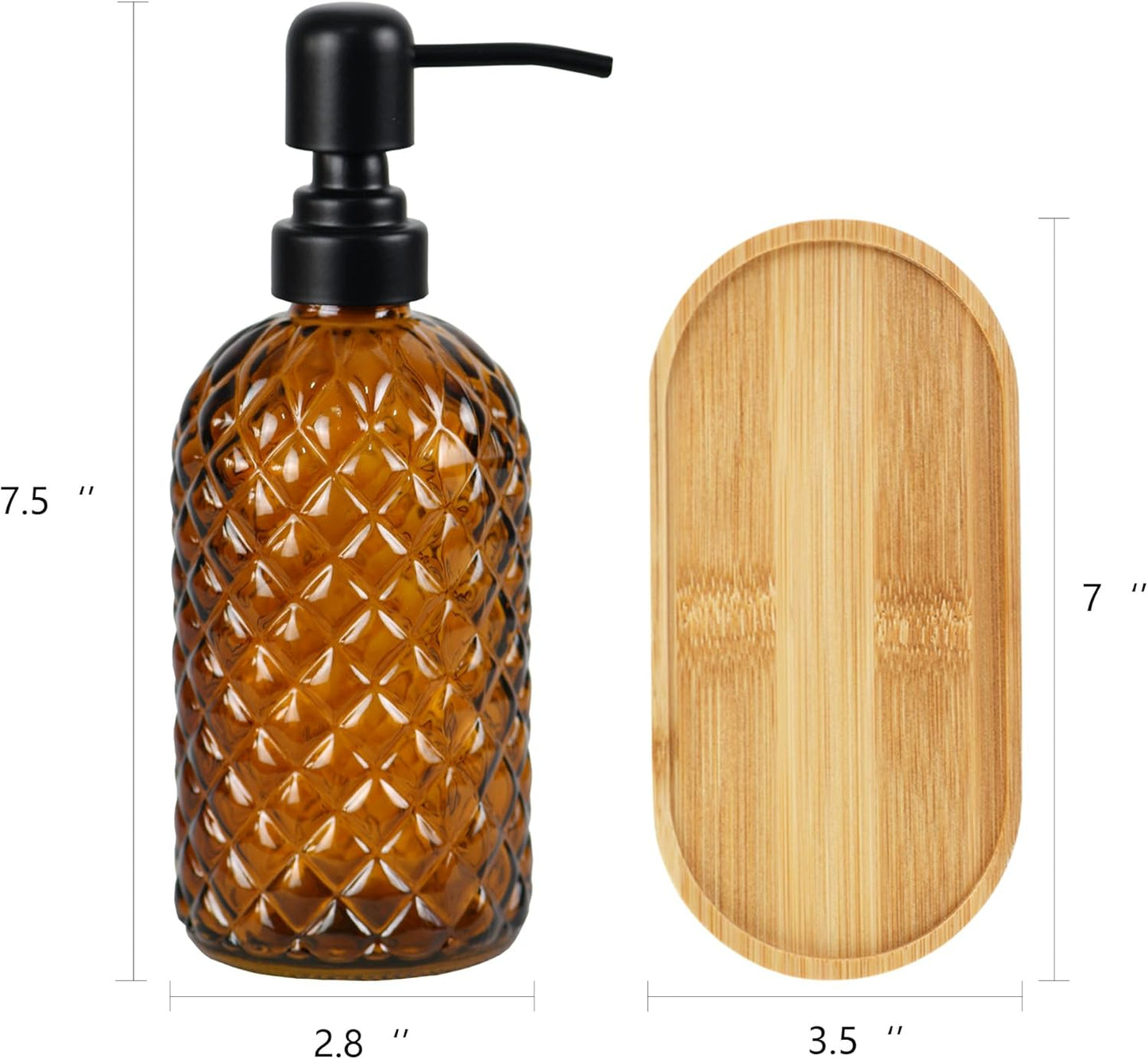 Dluxe Ave. 12Oz Glass Soap Dispenser with Rustproof Stainless-Steel Pump, 2pack (Black/Amber)