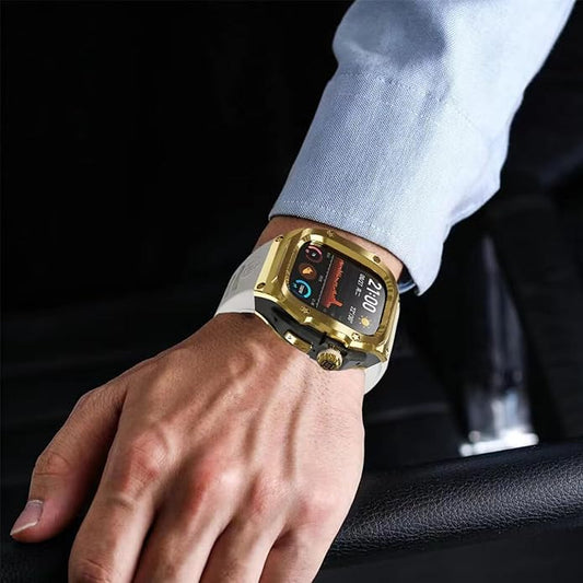 Dluxe Ave. ILAZI Luxury Stainless Steel Case ModificationKit,For Apple Watch Ultra 2 1 49mm Rubber Band (Color : Gold Size : Ultra 1 2 49mm)