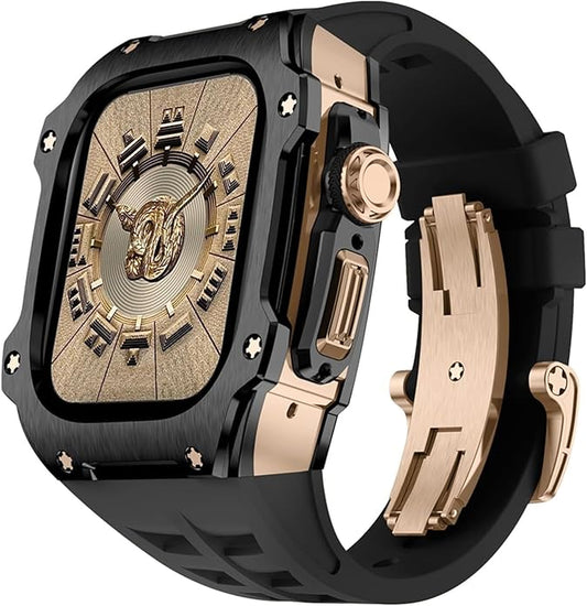 Dluxe Ave. ILAZI Stainless Steel Watch Case Fluorine Rubber Band,For Apple Watch Series Ultra 2 49mm Replacement Accessories,Rm Style Metal Bezel Watch Case Strap Modification Kits (Color : B Size : For ultra