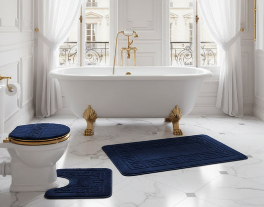 Dluxe Ave. Bathroom Rugs Sets 3 Piece with Toilet Cover/ Navy