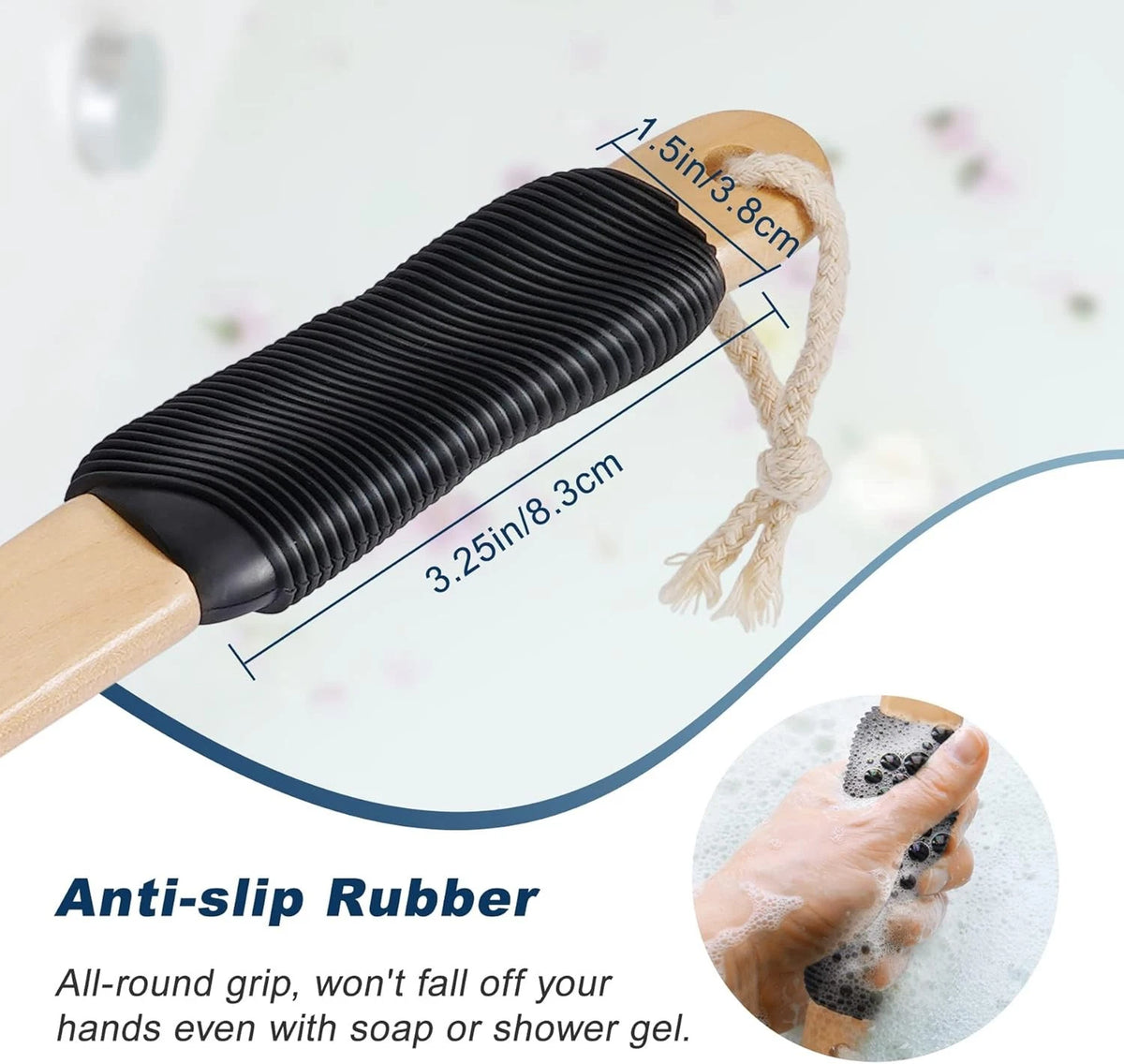 Dluxe Ave. Double-Sided Back Scrubber with Long Handle (Black)