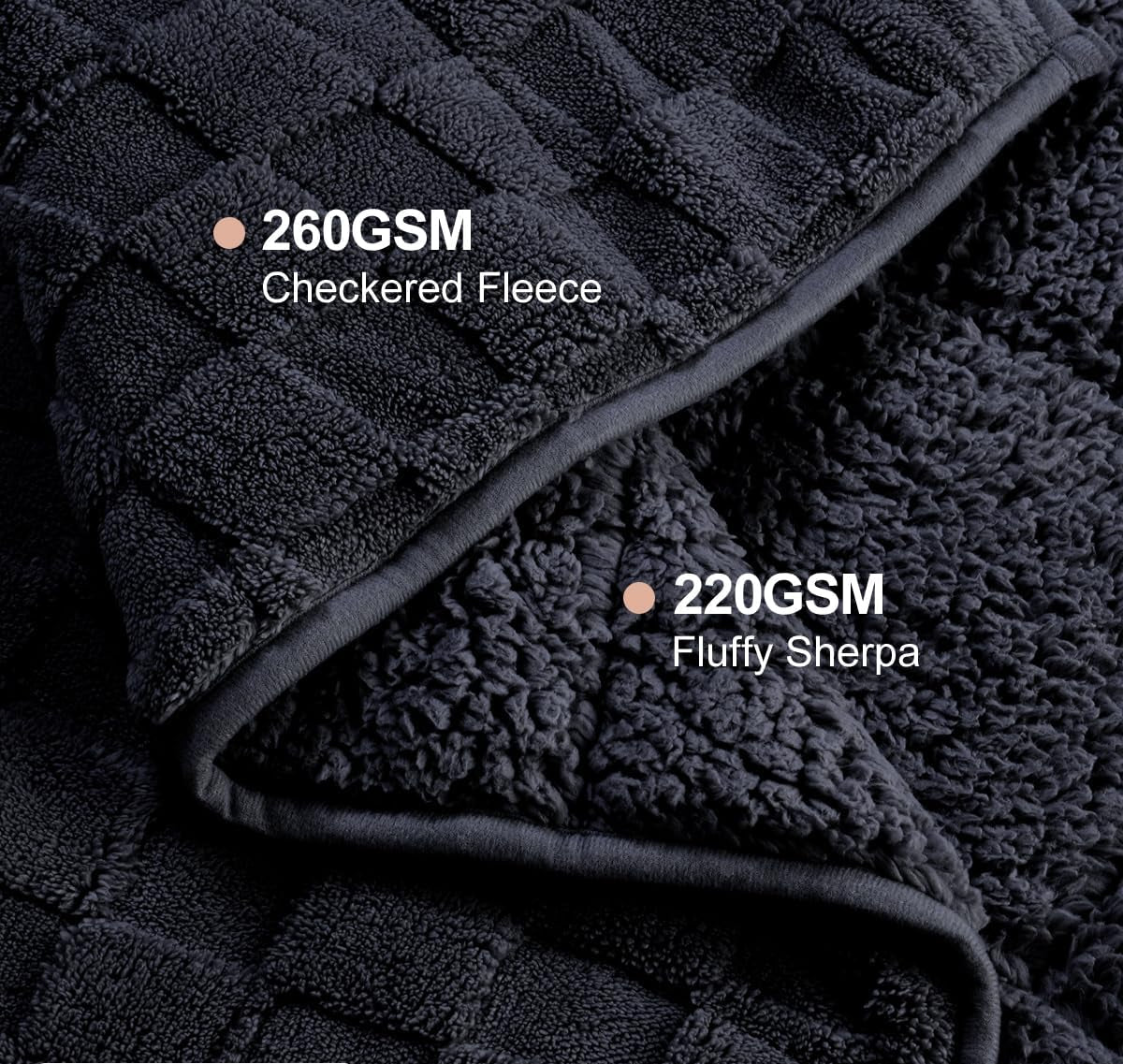 Dluxe Ave. ( TWIN ) Weighted Blanket, Checkered Soft Heavy Fleece, (Black) 15 lbs/48 x 72 Inche