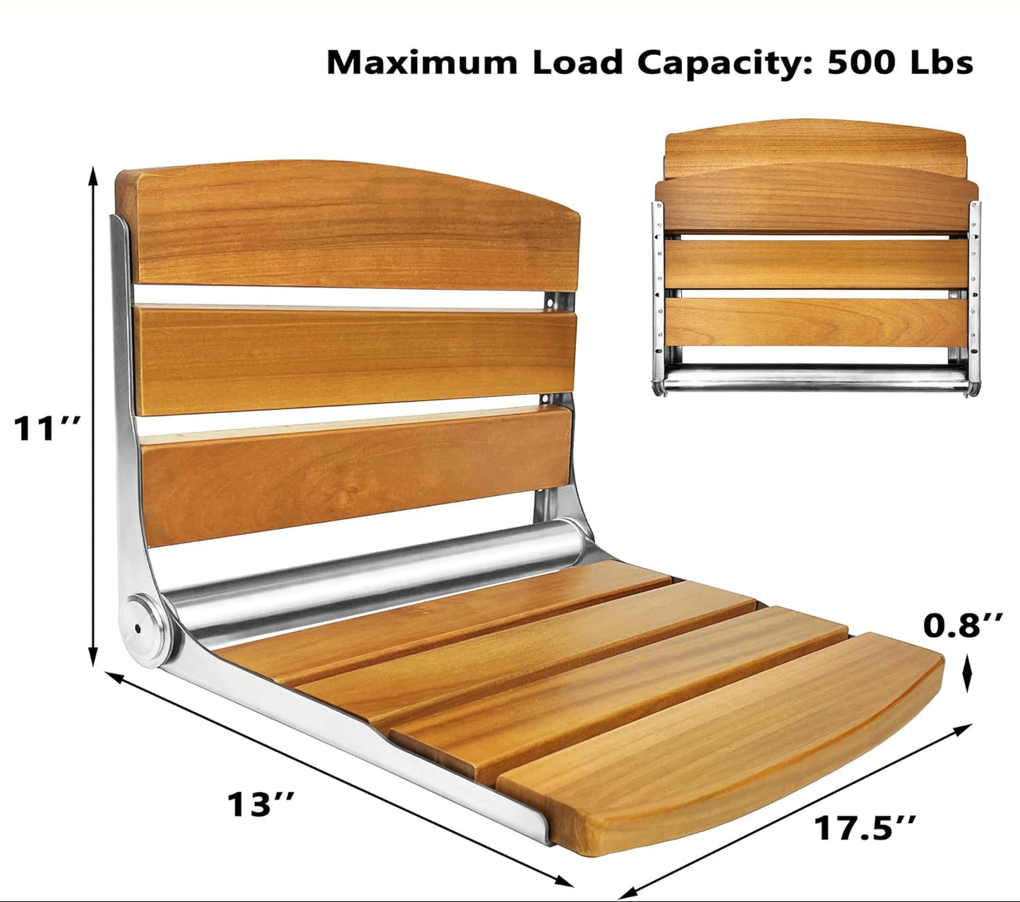 Dluxe Ave. Teak Folding Shower Seat, Stainless Steel, Oak