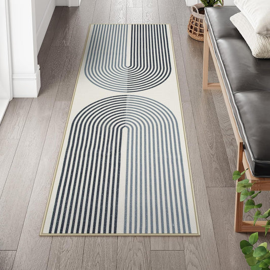 Dluxe Ave. Rainbow Kitchen Carpet/ Long Bathroom Rug Runners 2x8, Lightweight Modern, Non Slip, Woven Non Shedding (Black)
