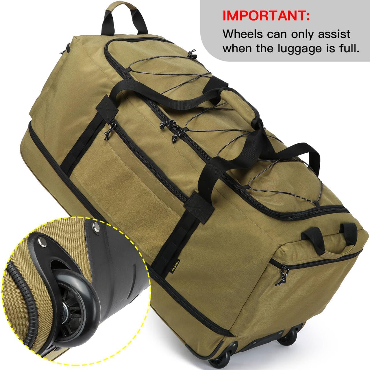 Dluxe Ave. Extra Large Expandable Travel Duffel Bag/ Heavy Duty Military Duffle Bag/ Foldable Carry On/ Brown
