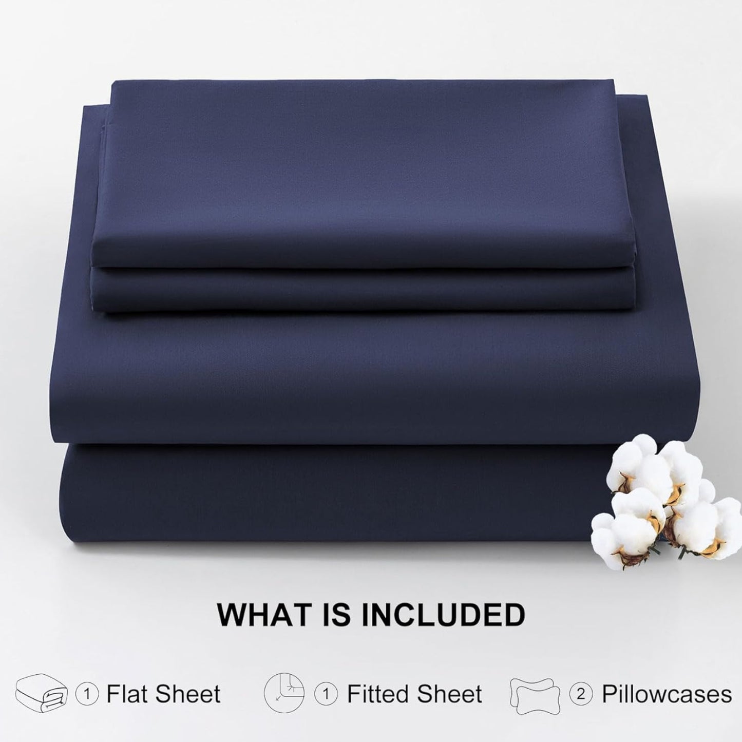 Dluxe Ave. ( FULL ) 4 Pcs 100% Egyptian Cotton Sheets Full Size Set/ 18"-24" Extra Deep Pocket/ Navy Blue