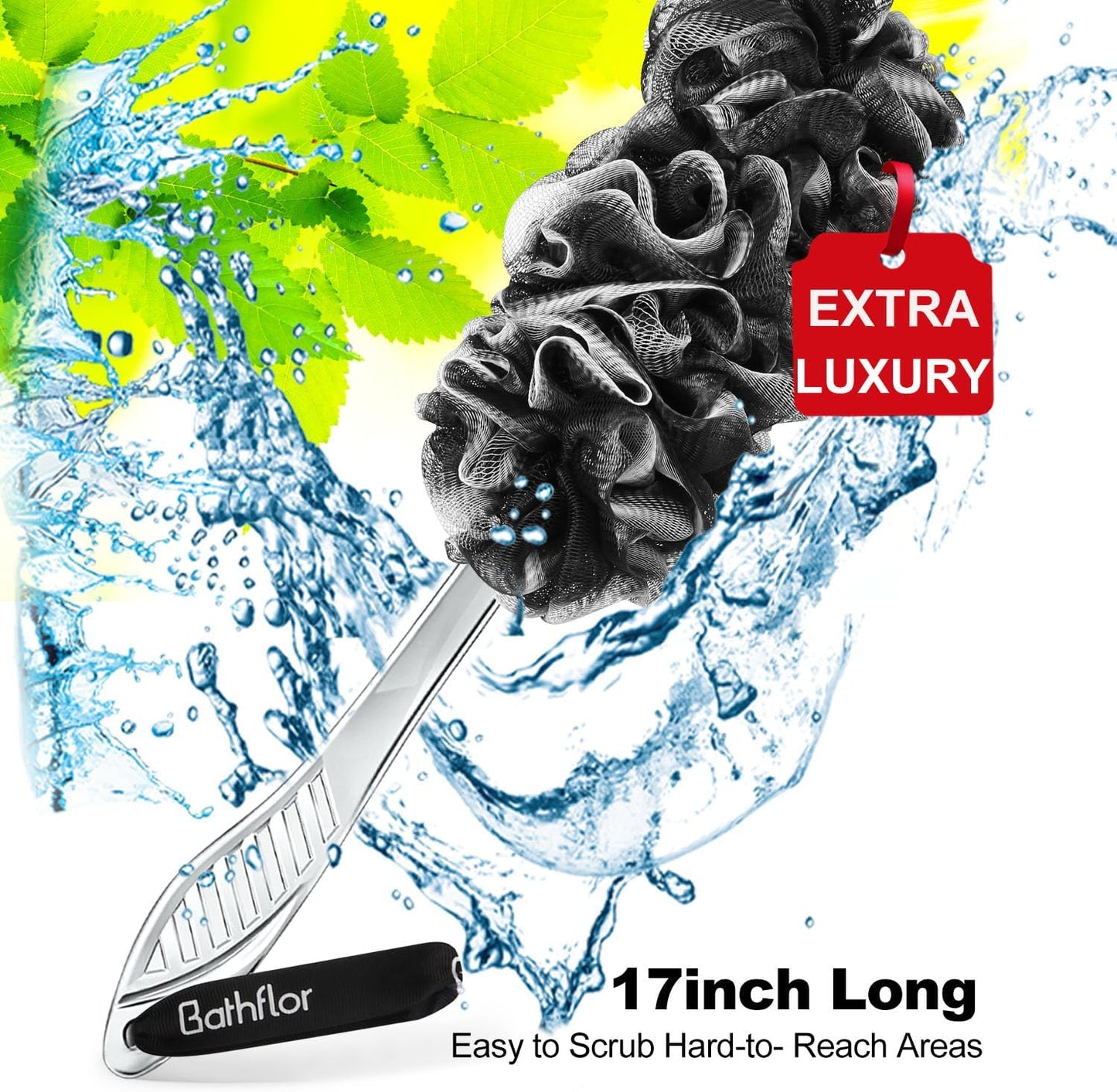 Dluxe Ave. Loofahs for Men Women 5-in-1 Large/ Exfoliating Body Scrubber/ 2 Bath Sponge (Black)