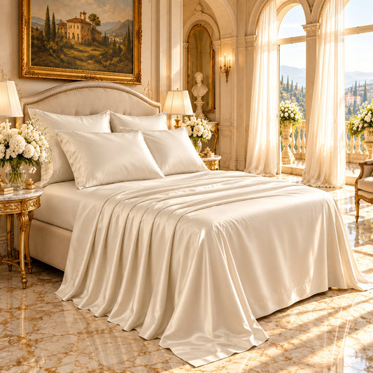 Dluxe Ave. (KING) 6 Pcs Luxury Silky Soft Bed Sheet Set/ Fits 16 inch Deep Pocket/ Ivory Cream