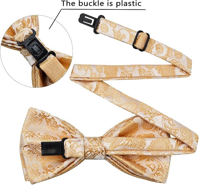 Dluxe Ave. Men’s Classic Paisley Pre-Tied Bowtie Pocket Square and Cufflinks
