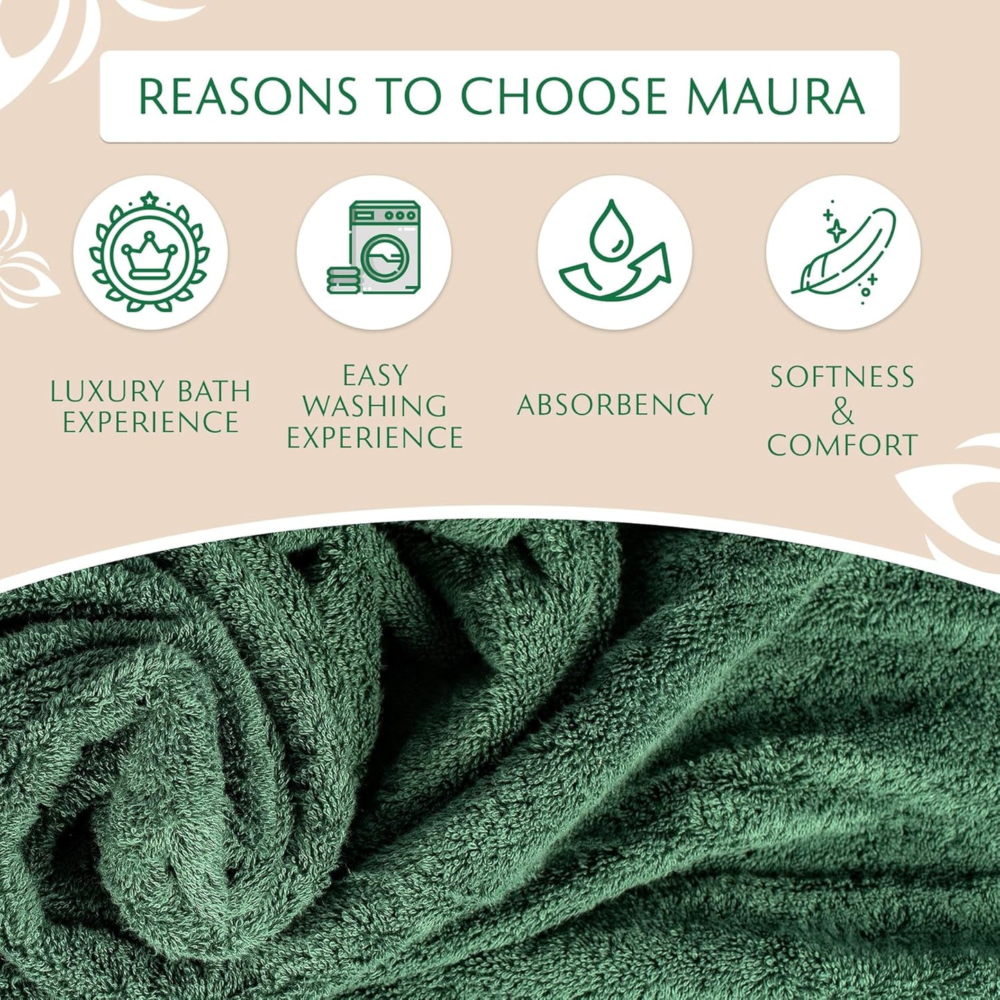 Dluxe Ave. Premium Turkish Washcloth Set/ Ultimate Luxury, Soft Thick Super Absorbent/ 6-Pack (Dark Green)