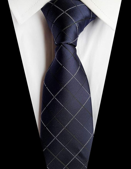 Dluxe Ave. Mens Urban Plaid Checks Patterned Silk Neckties/ Navy Blue