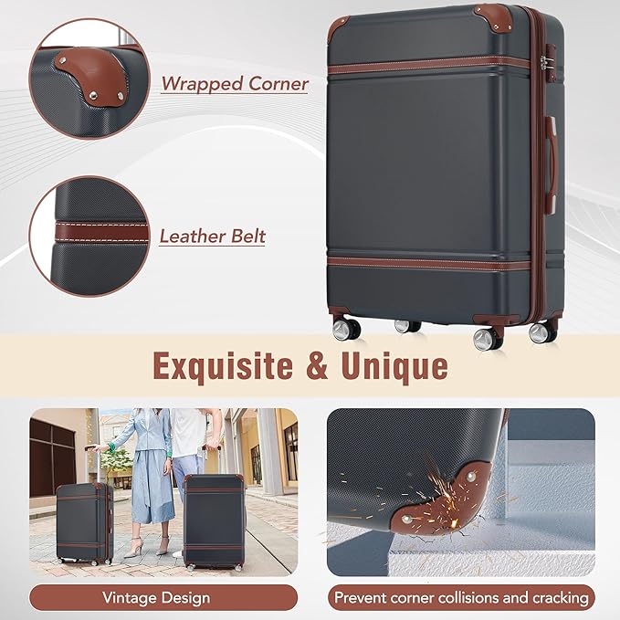 Dluxe Ave. Hardside Suitcase Expandable/Spinner Wheels/ Vintage/ TSA Lock/ Lightweight (Black)