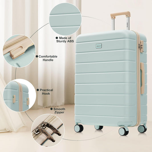 Dluxe Ave. Hardside Luggage Sets/ TSA 3 Pcs/Spinner Wheels(Gray Green & Golden) 20/24/28 Inch