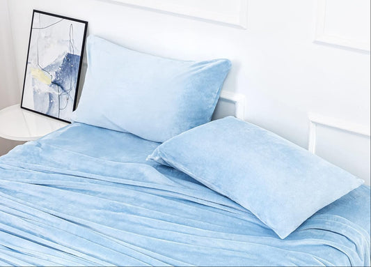 Dluxe Ave ( TWIN ) 3 Pcs Fleece Bed Sheet Set, Velvet Plush Sheets, Blue
