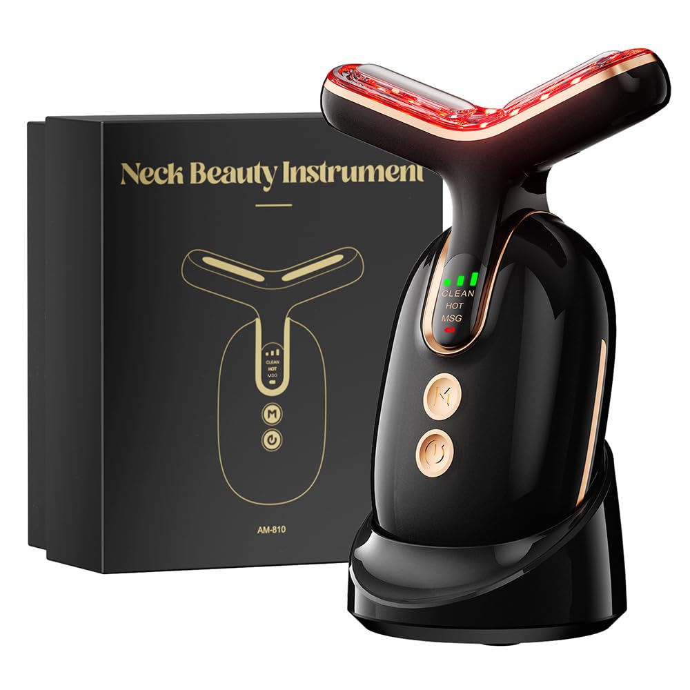 Dluxe Ave. Neck Face Massager Multifunctional Facial Massager Face Sculpting Tool for Skin Care and Double Chin with Vibration Thermal (Black Gold)