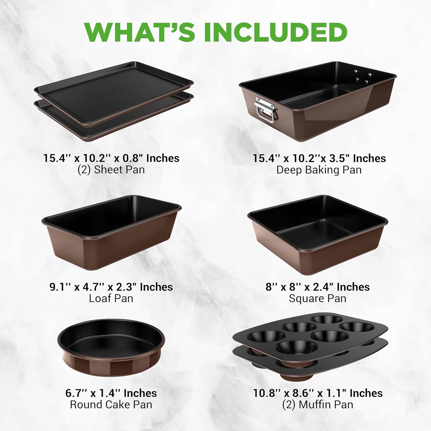 Dluxe Ave. 8-Piece Nonstick Stackable Bakeware Set w/Non-Stick Coating 450°F Oven Safe(Brown)