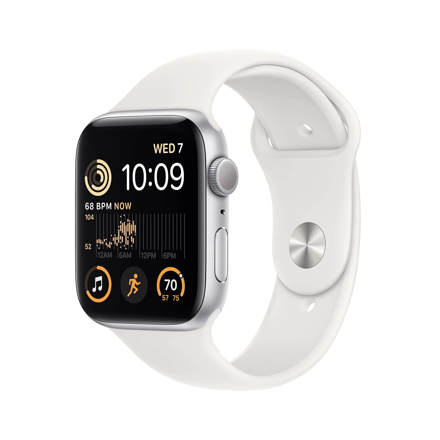 Dluxe Ave. Apple Watch SE (2nd Gen) (GPS 44mm) - Silver Aluminum Case with White Sport Band S/M (Renewed)