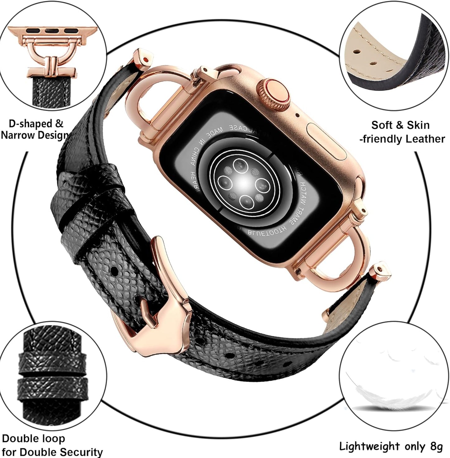 Dluxe Ave. OMECKY Leather Band Compatible with Apple Watch Series 9 8 7 6 5 4 3 42mm 44mm 45mm for Women Designer Slim Geniue Leather Strap for iWatch SE