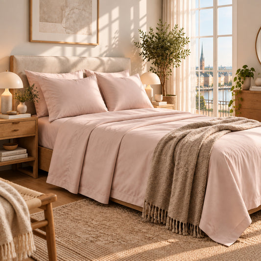 Dluxe Ave. (KING) 4 Pcs Overket Extra Deep Pocket King Sheets/ 1000 Count Egyptian Cotton,100% Cotton/ Dusty Pink