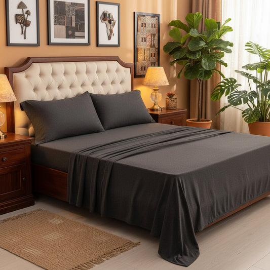 Dluxe Ave. (KING) Knit 4pc Bed Sheet Set 100% T-Shirt Cotton Super Soft/ Deep Grey