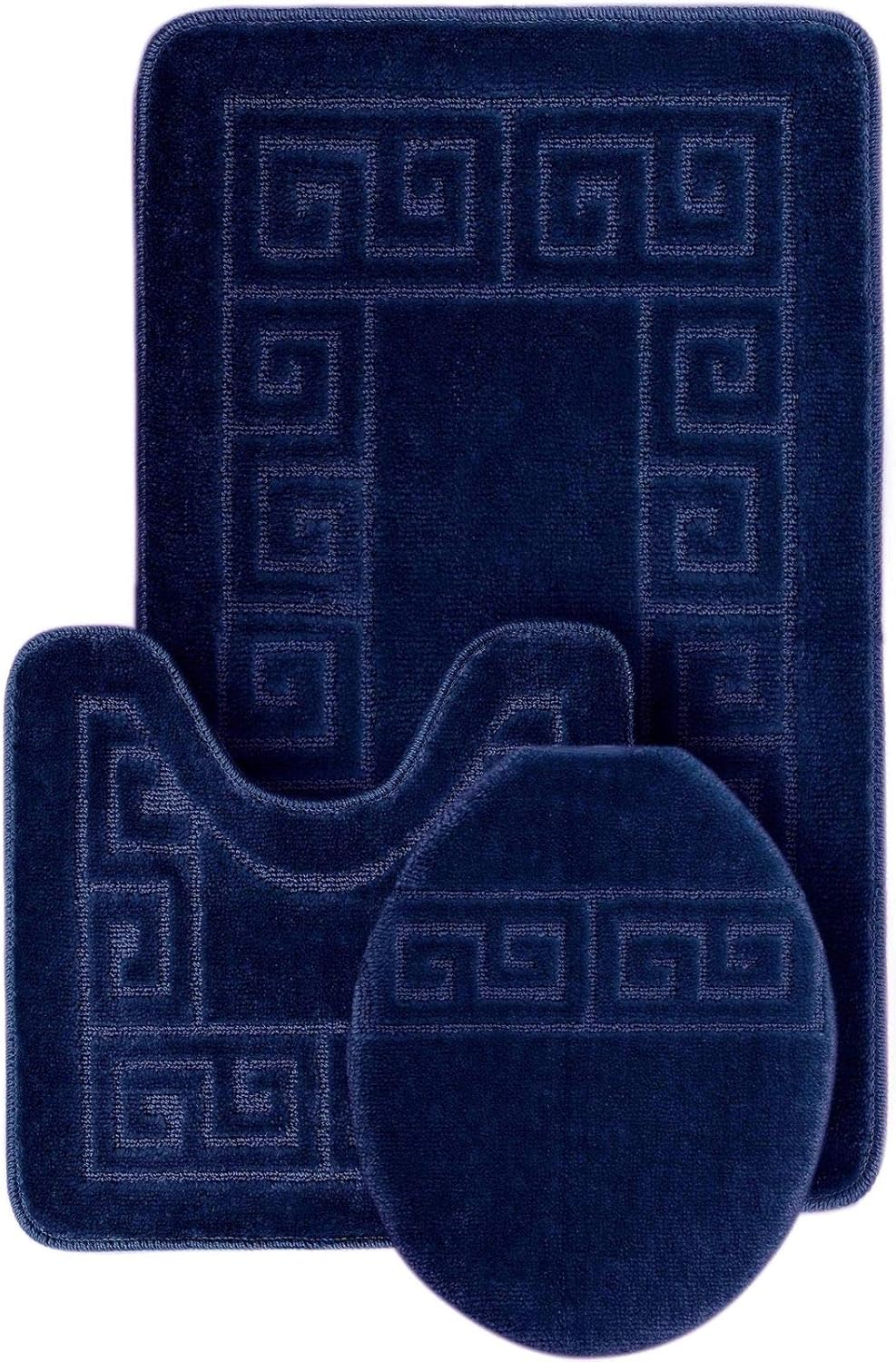 Dluxe Ave. Pauwer Bathroom Rugs Sets 3 Piece with Toilet Cover Non Slip and U-Shaped Contour Toilet Mat Navy